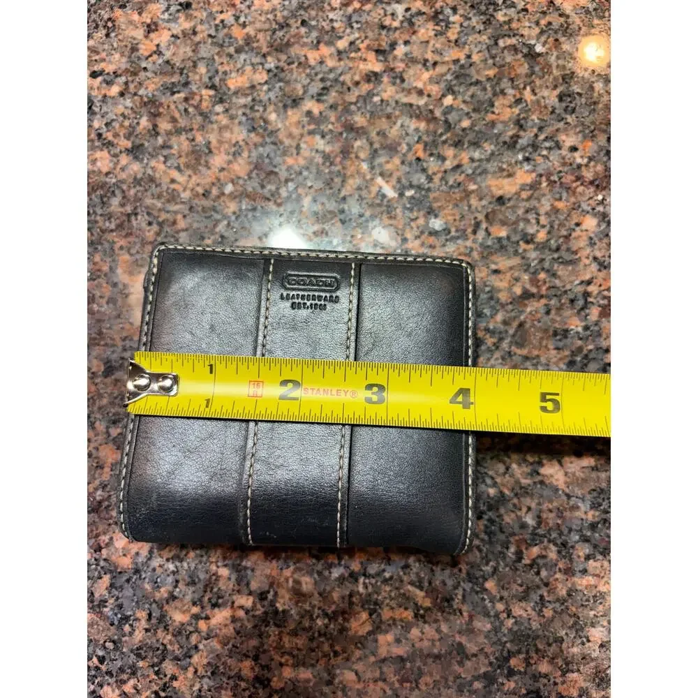 Vintage Coach Black Bifold Wallet Contrast Stitching w/Coin Compartment